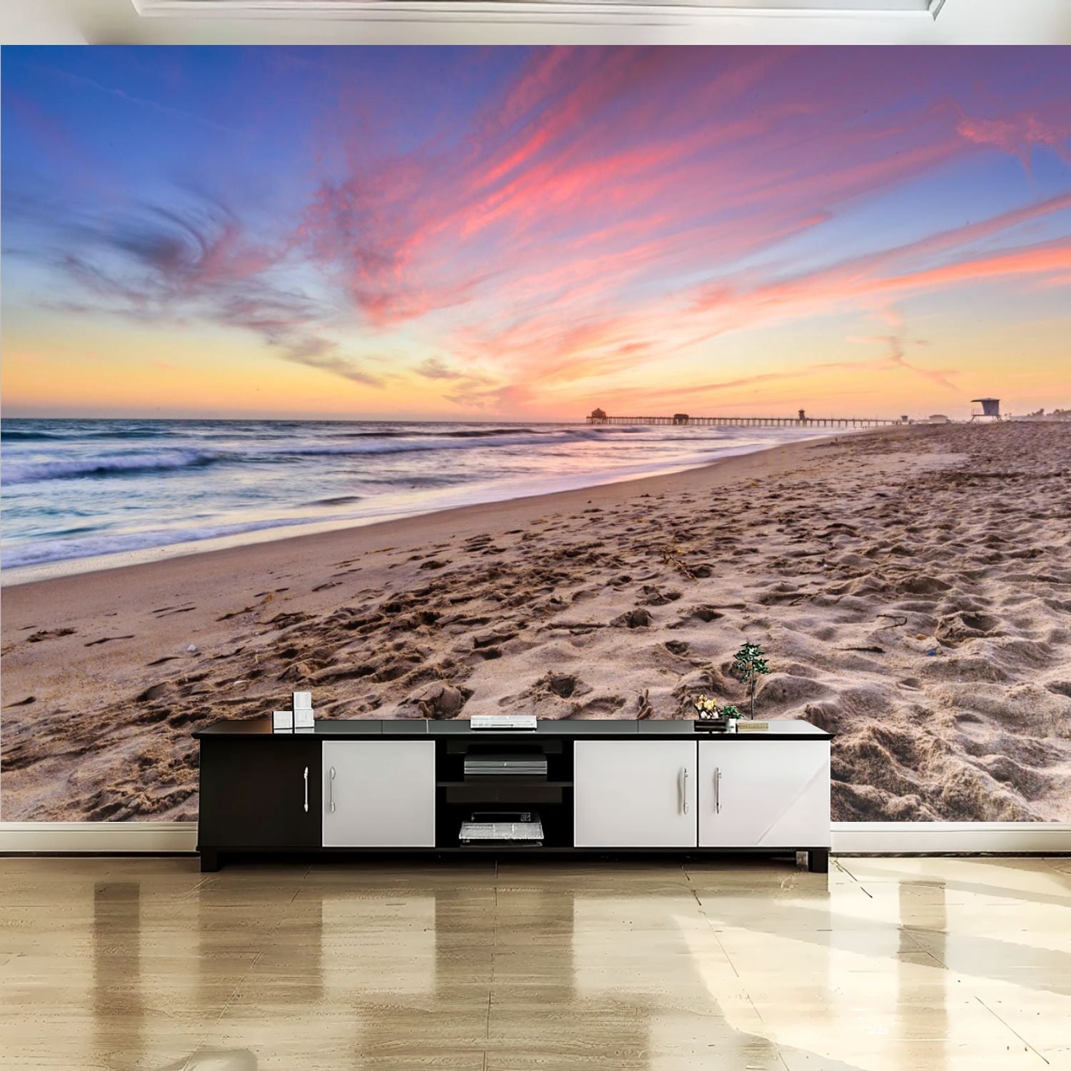 Peel and Stick Canvas Wallpaper Wall Mural Beach Sunset Wall Art Self ...