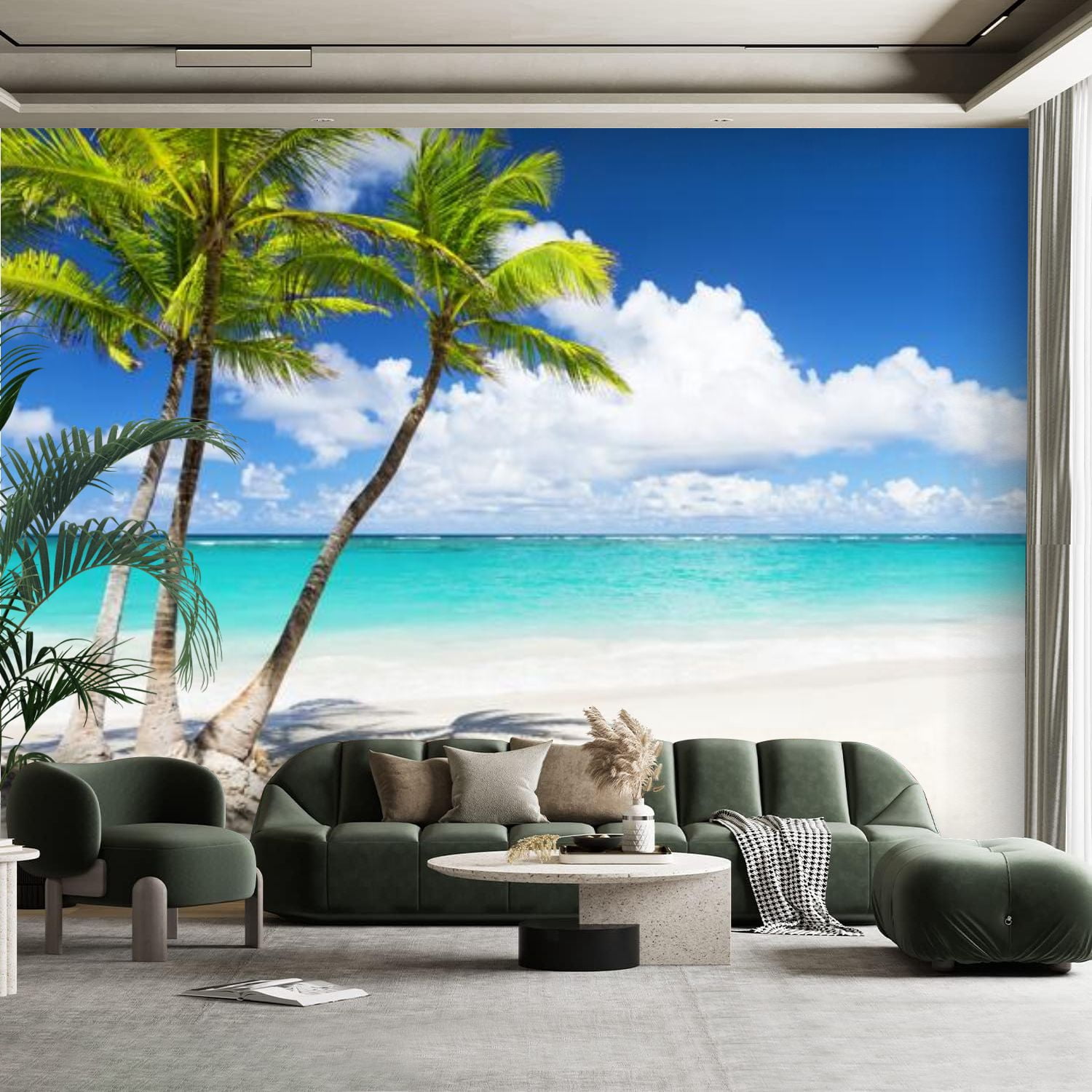 Peel and Stick Canvas Wallpaper Wall Mural Beautiful tropical white ...