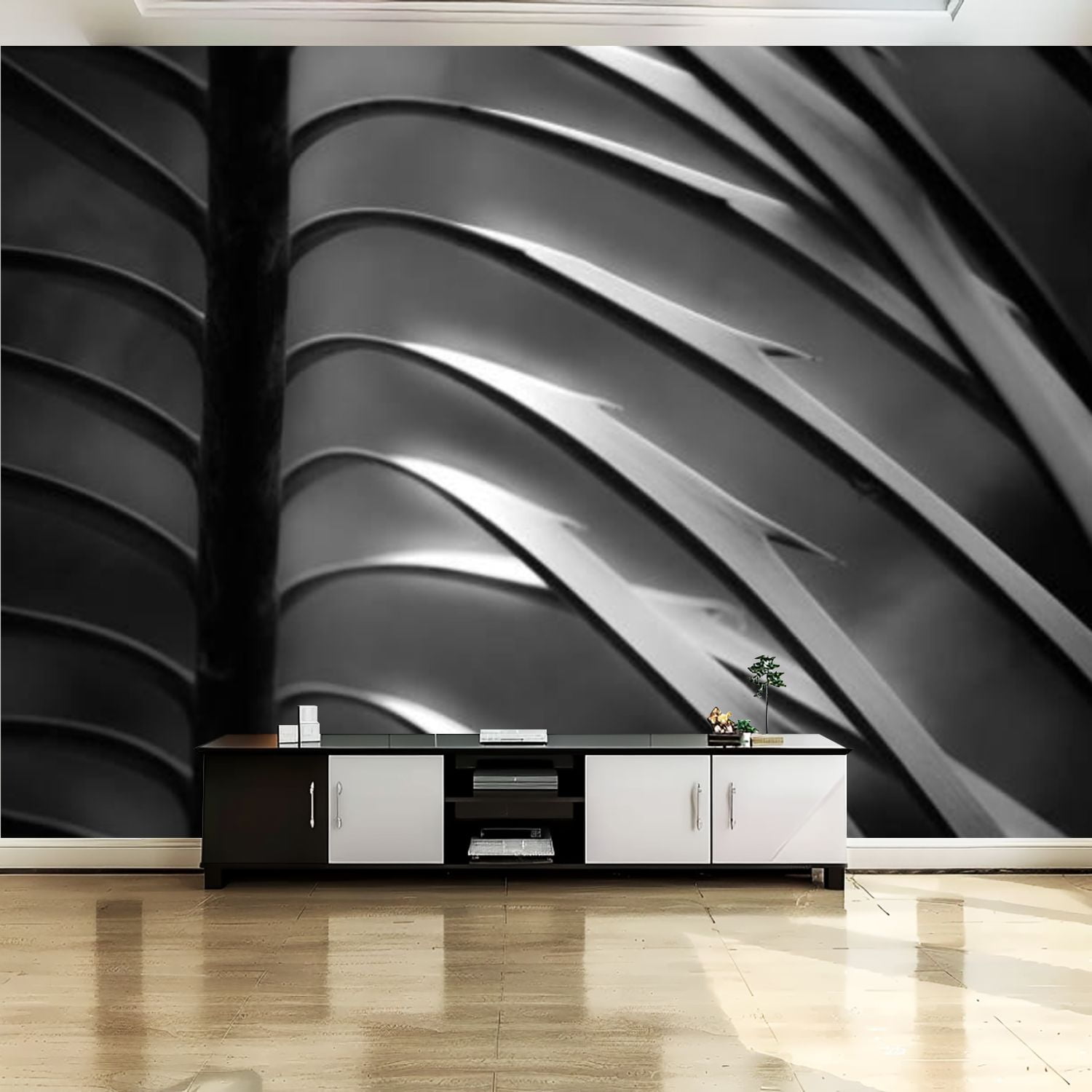 Peel and Stick Canvas Wallpaper Wall Mural Black White Abstract closeup ...