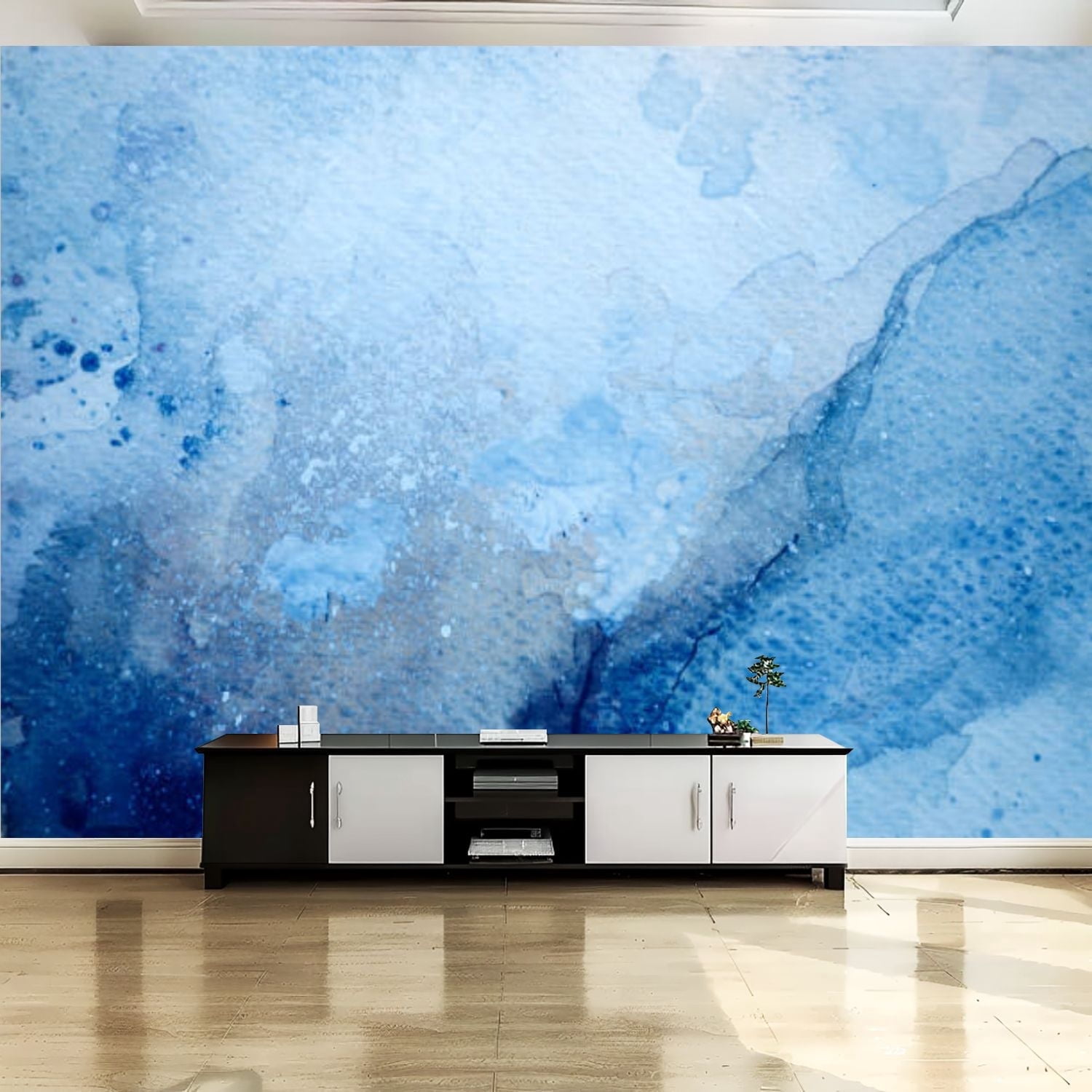 Peel and Stick Canvas Wallpaper Wall Mural Blue watercolor abstract ...