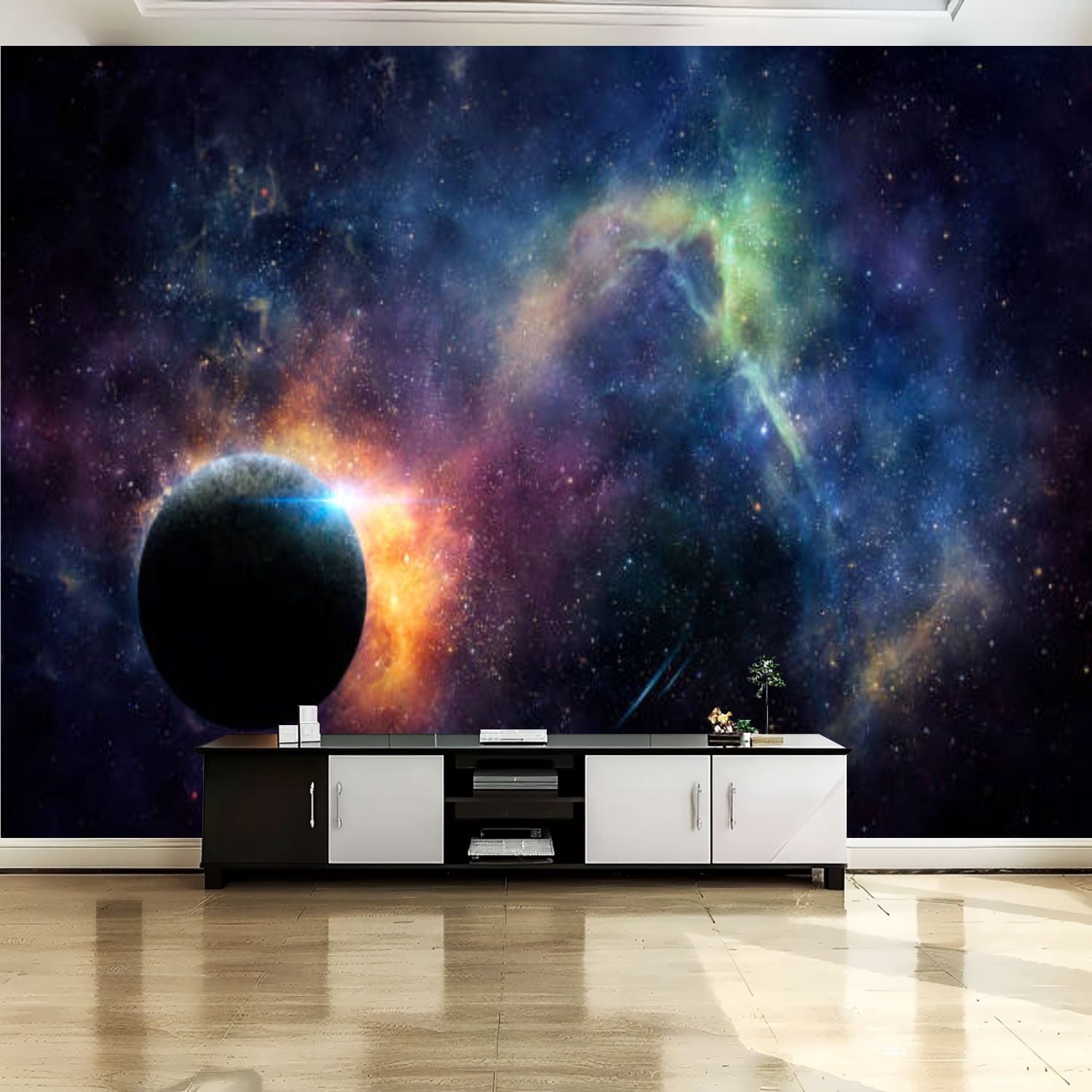Peel and Stick Canvas Wallpaper Wall Mural Bright stars abstract nebula ...