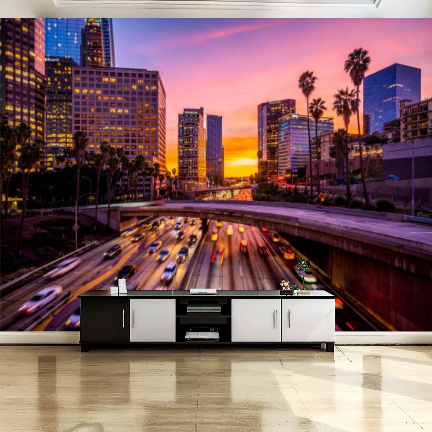 Peel and Stick Canvas Wallpaper Wall Mural Busy traffic Downtown Los ...