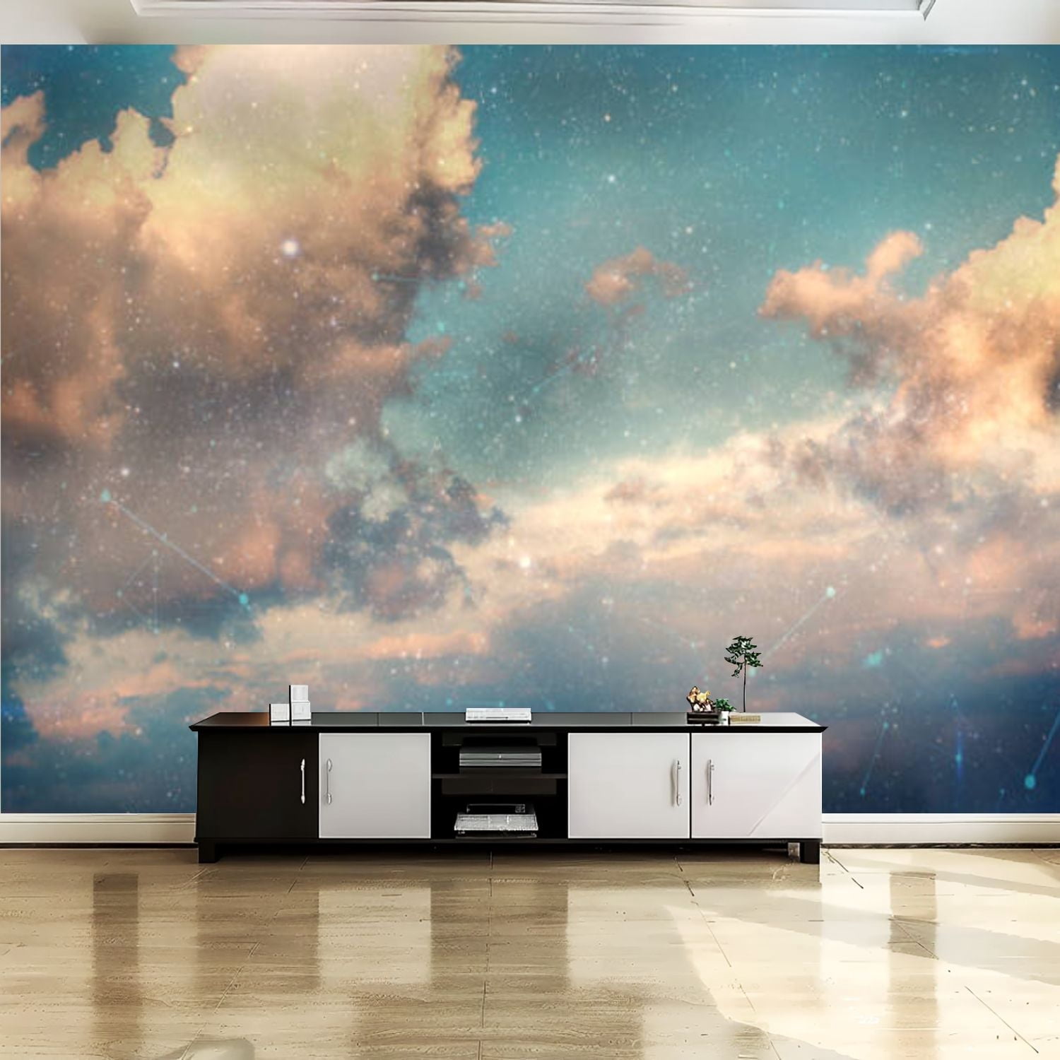 Peel and Stick Canvas Wallpaper Wall Mural Clouds stars Wall Art Self ...