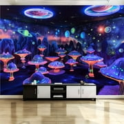 Peel and Stick Canvas Wallpaper Wall Mural Cosmic Glow Mushrooms Stars Boy s Space Themed Bedroom Wall Art Self Adhesive and Removable 69in x 98in