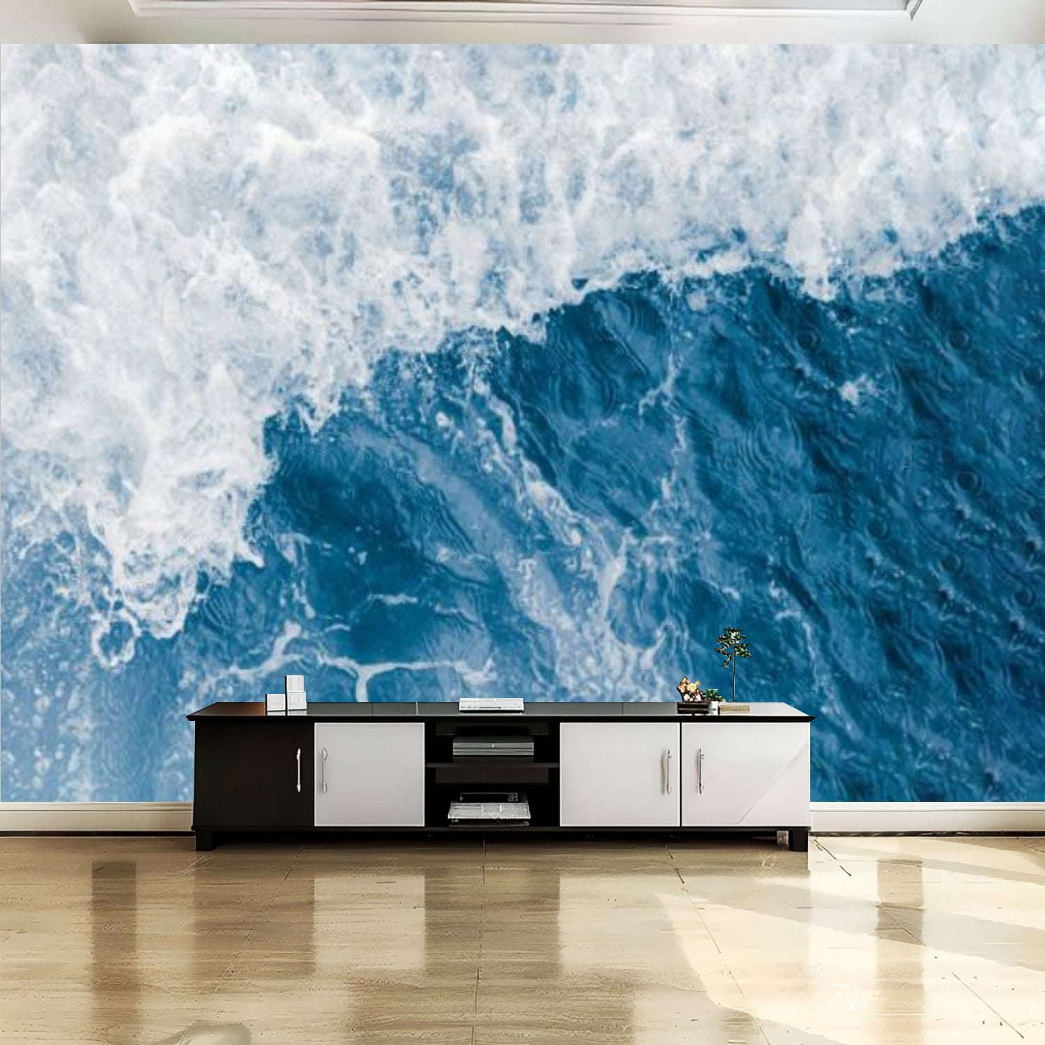 Peel and Stick Canvas Wallpaper Wall Mural Dark blue sea wave white ...