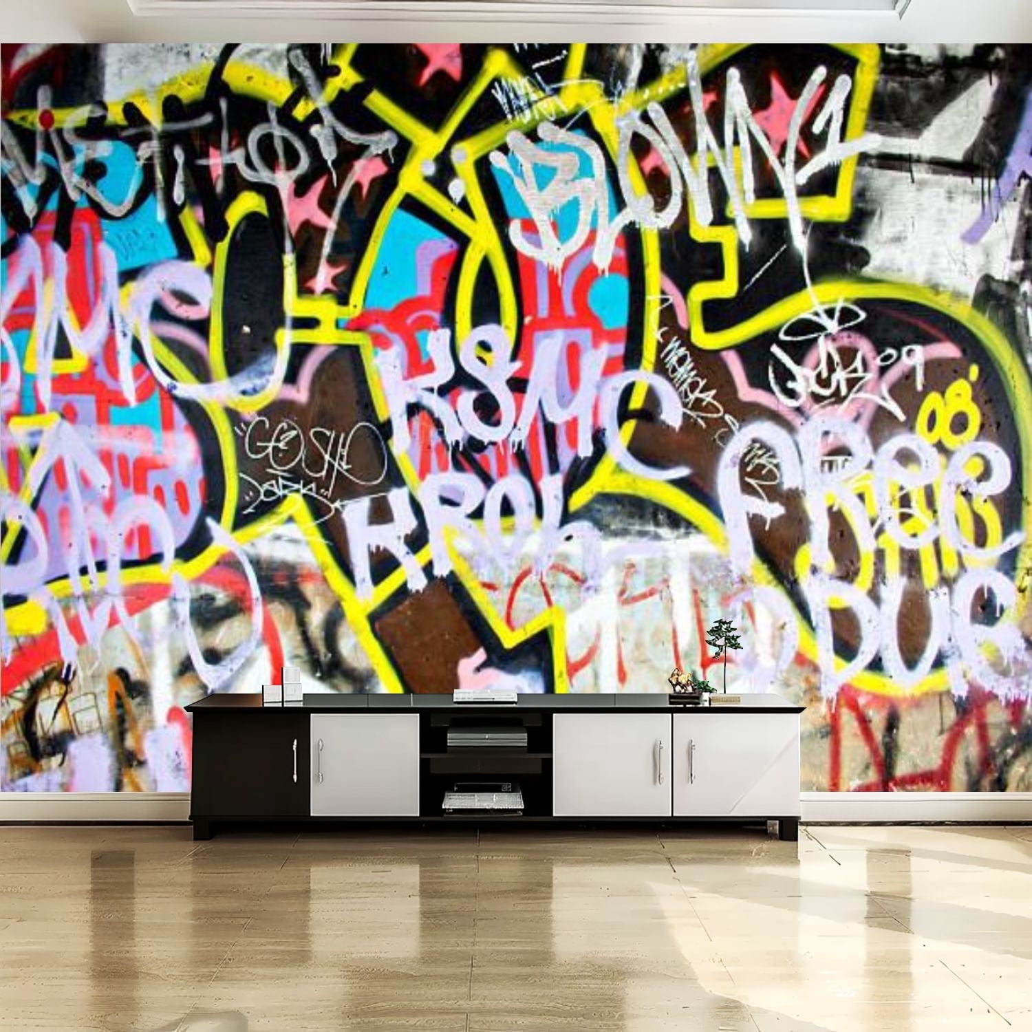Peel and Stick Canvas Wallpaper Wall Mural Down arrow J graffiti Wall ...
