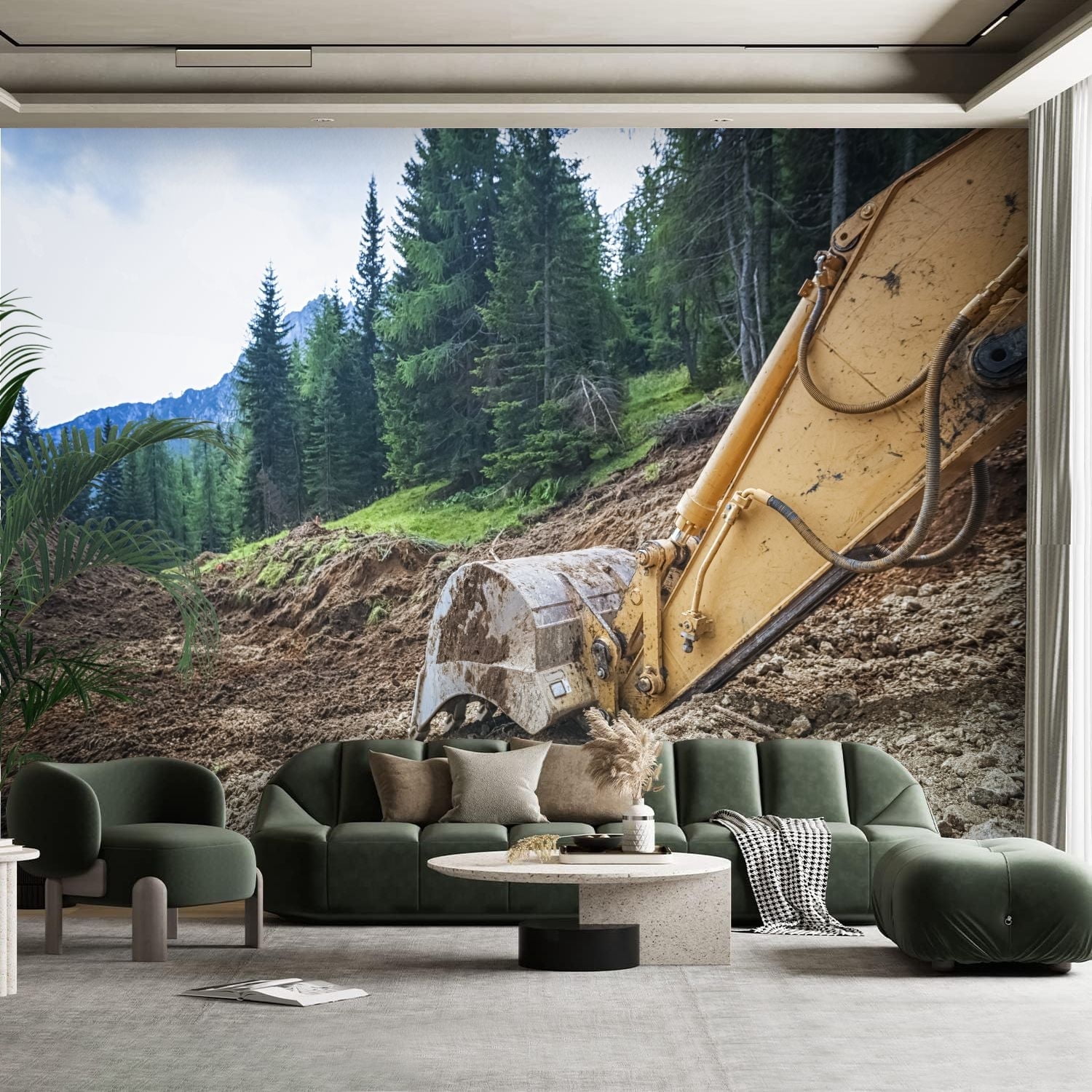 Peel and Stick Canvas Wallpaper Wall Mural Excavator construction site ...