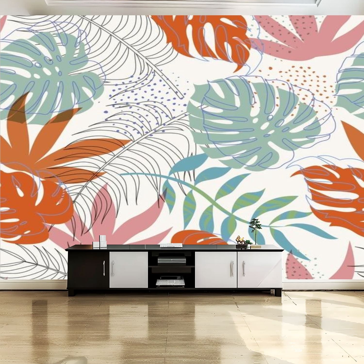 Peel and Stick Canvas Wallpaper Wall Mural Floral seamless pattern wavy ...