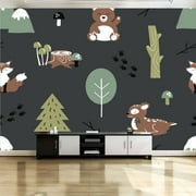 Peel and Stick Canvas Wallpaper Wall Mural Forest seamless cute animals mushrooms Wall Art Self Adhesive and Removable 69in x 98in