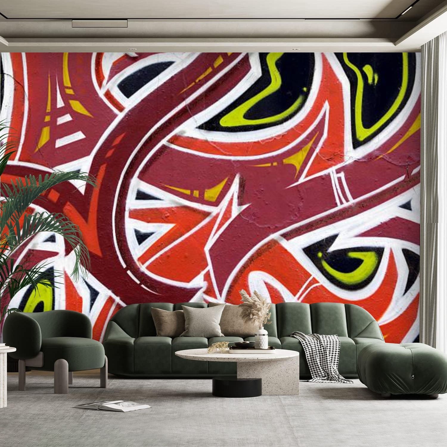 Peel and Stick Canvas Wallpaper Wall Mural Graffiti concrete wall Wall ...