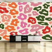 Peel and Stick Canvas Wallpaper Wall Mural Groovy contemporary psychedelic flowers animal leopard Wall Art Self Adhesive and Removable 69in x 98in