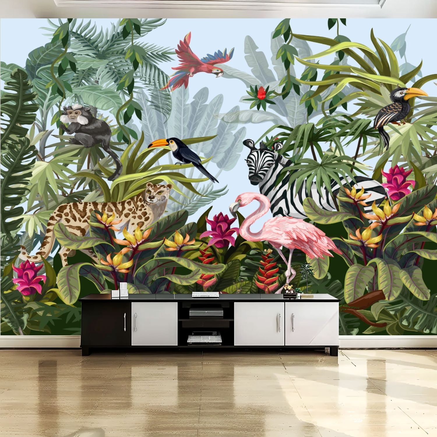 Peel and Stick Canvas Wallpaper Wall Mural Jungle landscape wild ...
