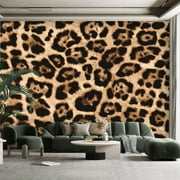 Peel and Stick Canvas Wallpaper Wall Mural Leopard skin animal fur seamless design Wall Art Self Adhesive and Removable 100in x 144in