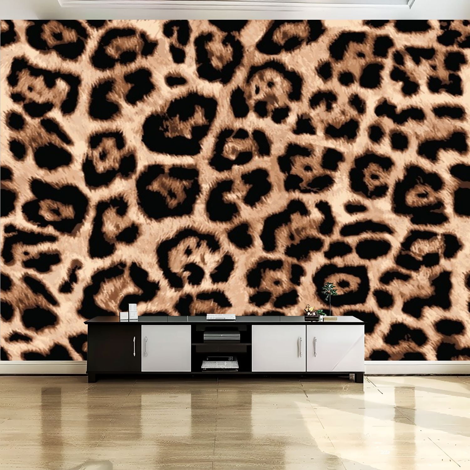 Peel and Stick Canvas Wallpaper Wall Mural Leopard skin animal leather ...