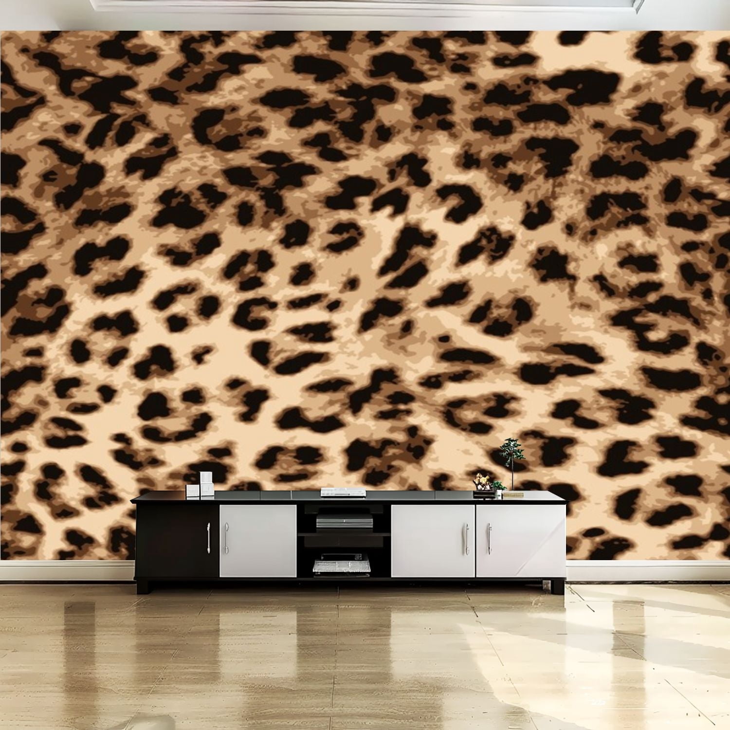 Peel and Stick Canvas Wallpaper Wall Mural Leopard skin animal leather ...