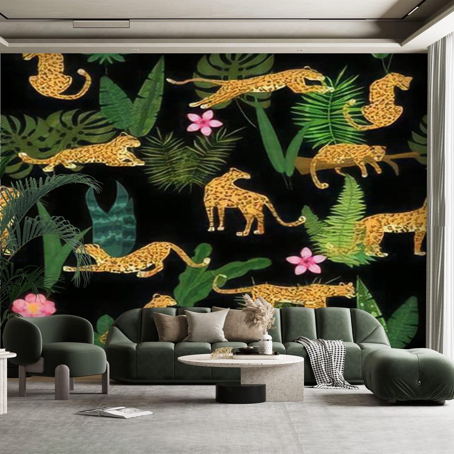 Peel and Stick Canvas Wallpaper Wall Mural Leopards different poses ...
