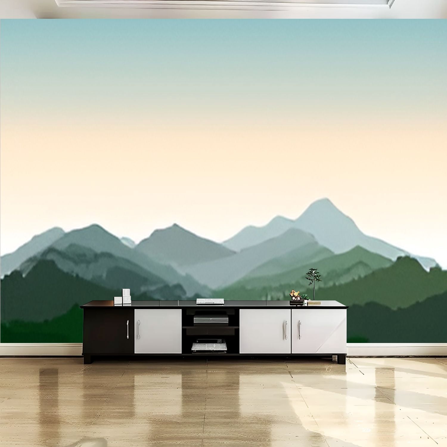 Peel and Stick Canvas Wallpaper Wall Mural Mountains Landscape Rural ...