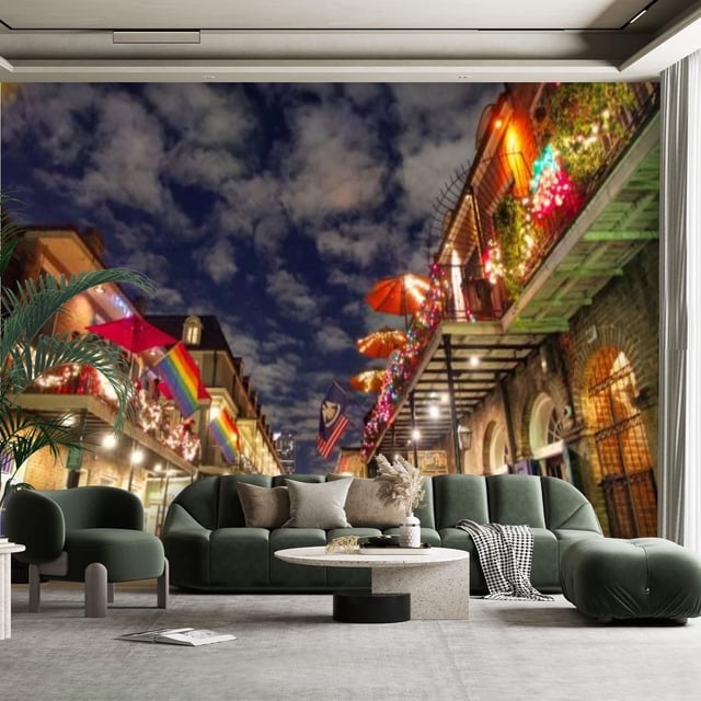 Peel and Stick Canvas Wallpaper Wall Mural New Orleans Nightlife Wall ...