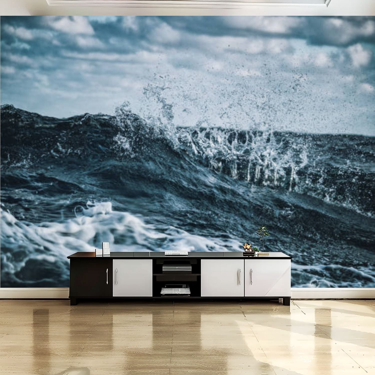 Peel and Stick Canvas Wallpaper Wall Mural Out rough sea waves crashing ...