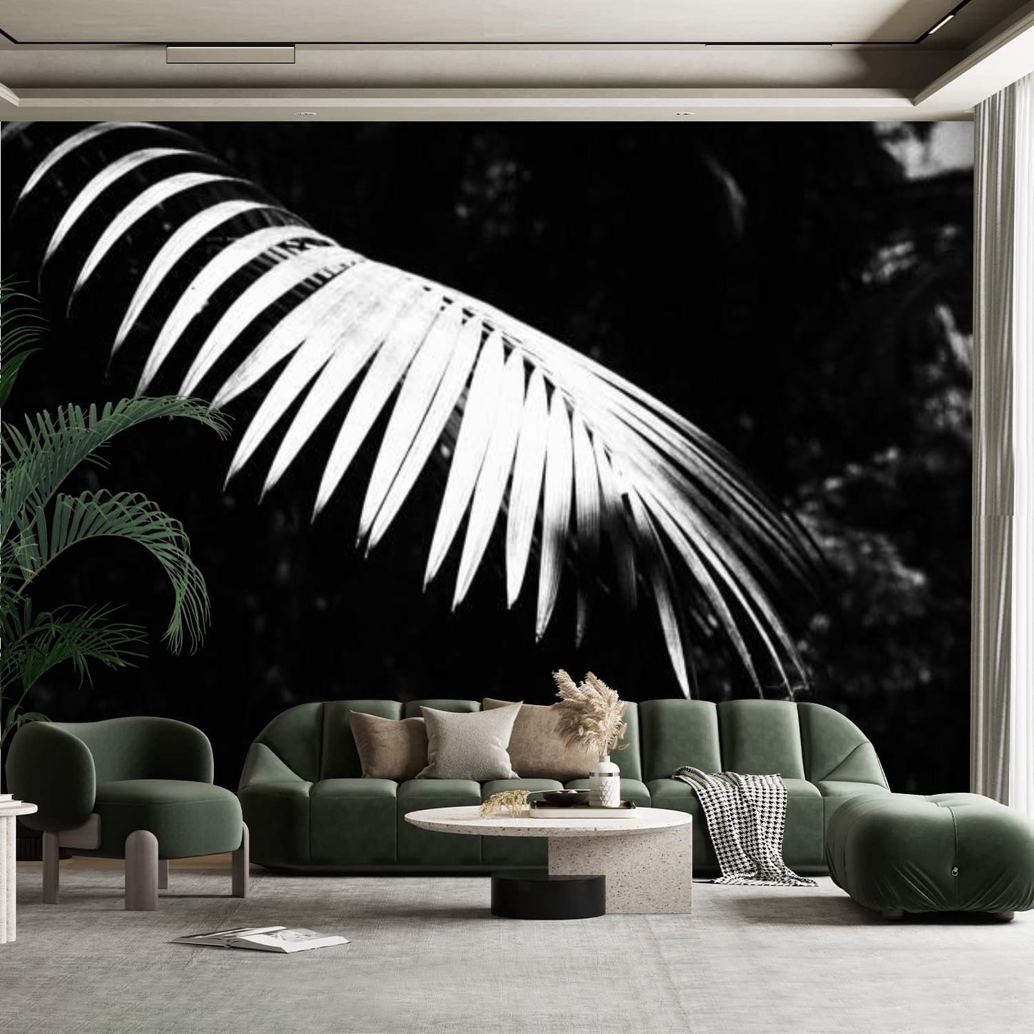 Peel and Stick Canvas Wallpaper Wall Mural Palm Leaf Monochromatic ...
