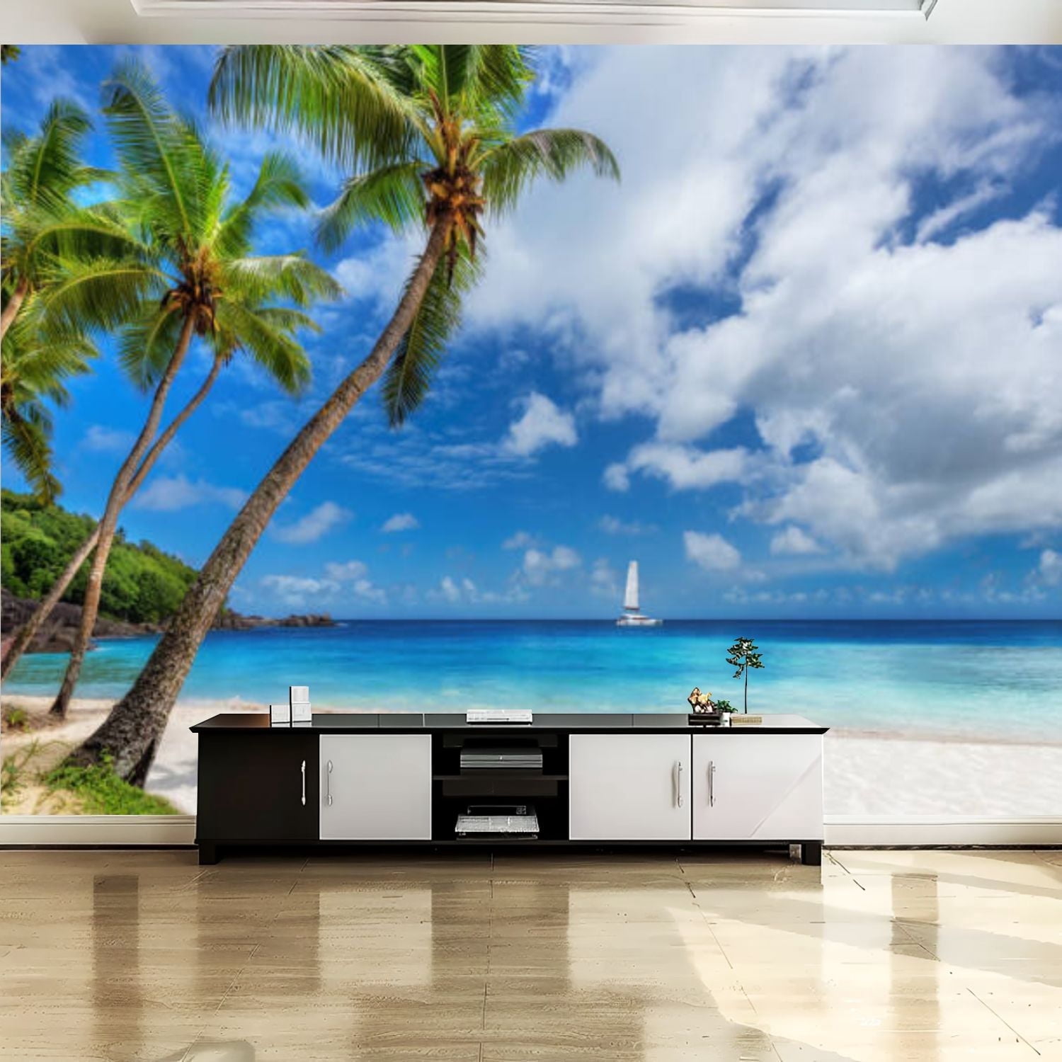 Peel and Stick Canvas Wallpaper Wall Mural Paradise Caribbean Beach ...
