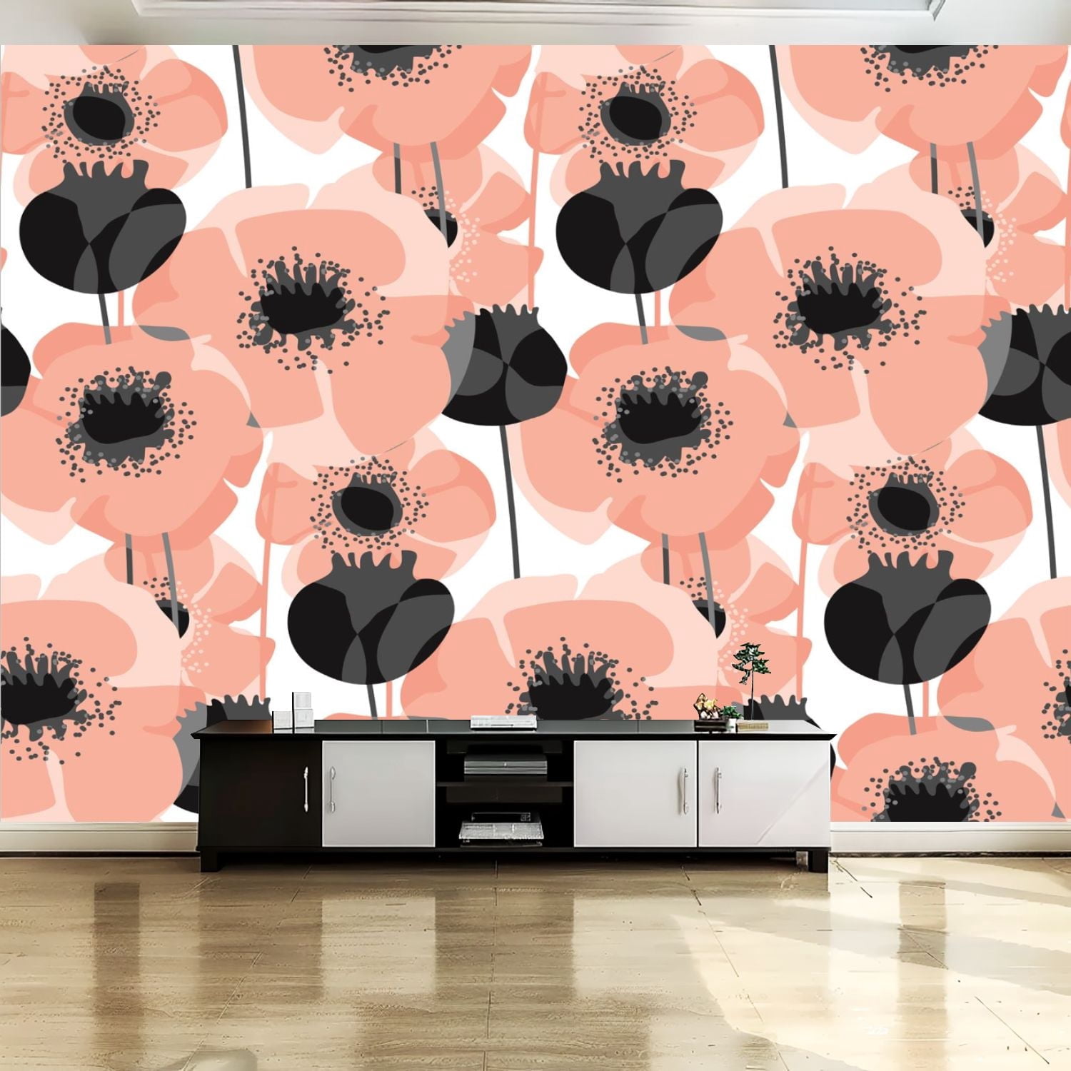 Peel and Stick Canvas Wallpaper Wall Mural Pastel pink floral seamless ...