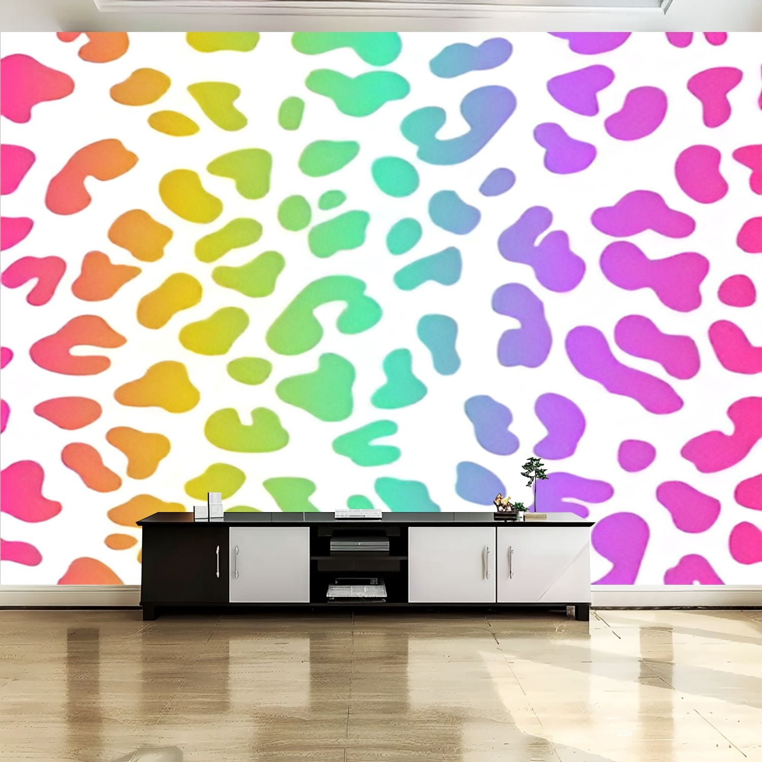 Peel and Stick Canvas Wallpaper Wall Mural Rainbow leopard skin ...