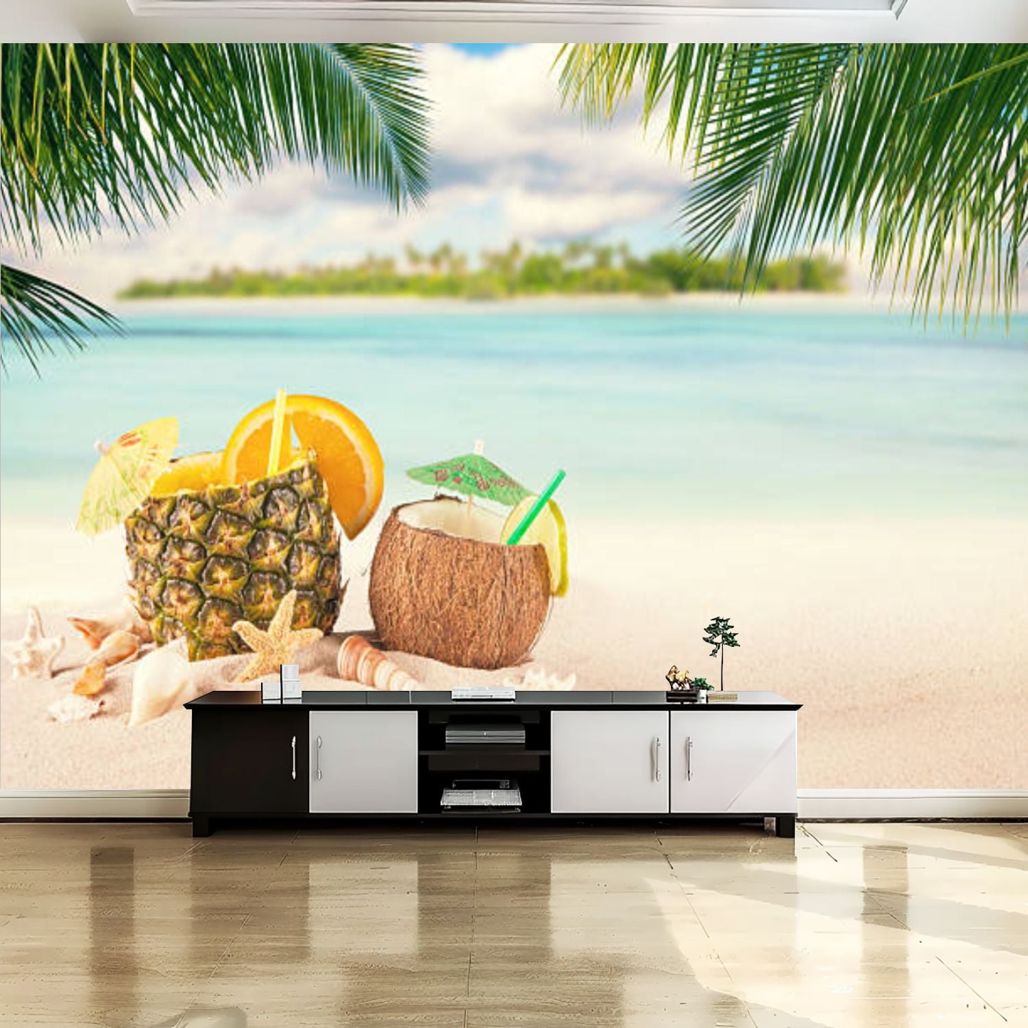 Peel and Stick Canvas Wallpaper Wall Mural Sandy tropical beach summer ...