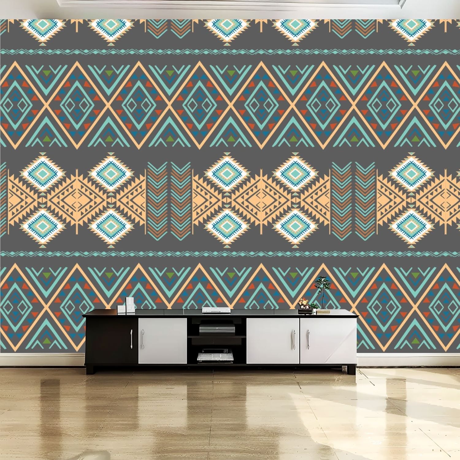 Peel and Stick Canvas Wallpaper Wall Mural Seamless Tribal Pattern Wall ...