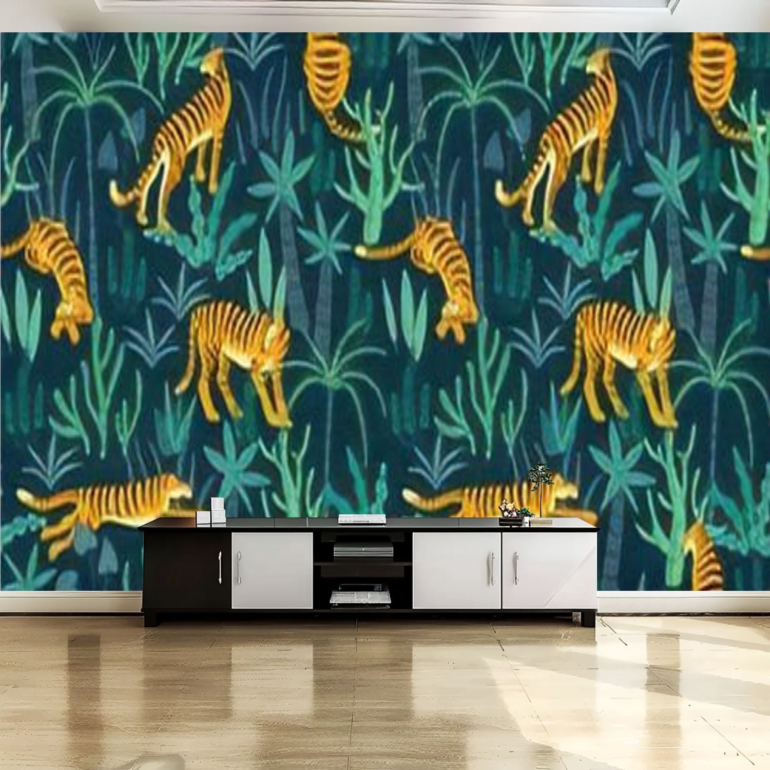 Peel and Stick Canvas Wallpaper Wall Mural Seamless exotic tigers ...