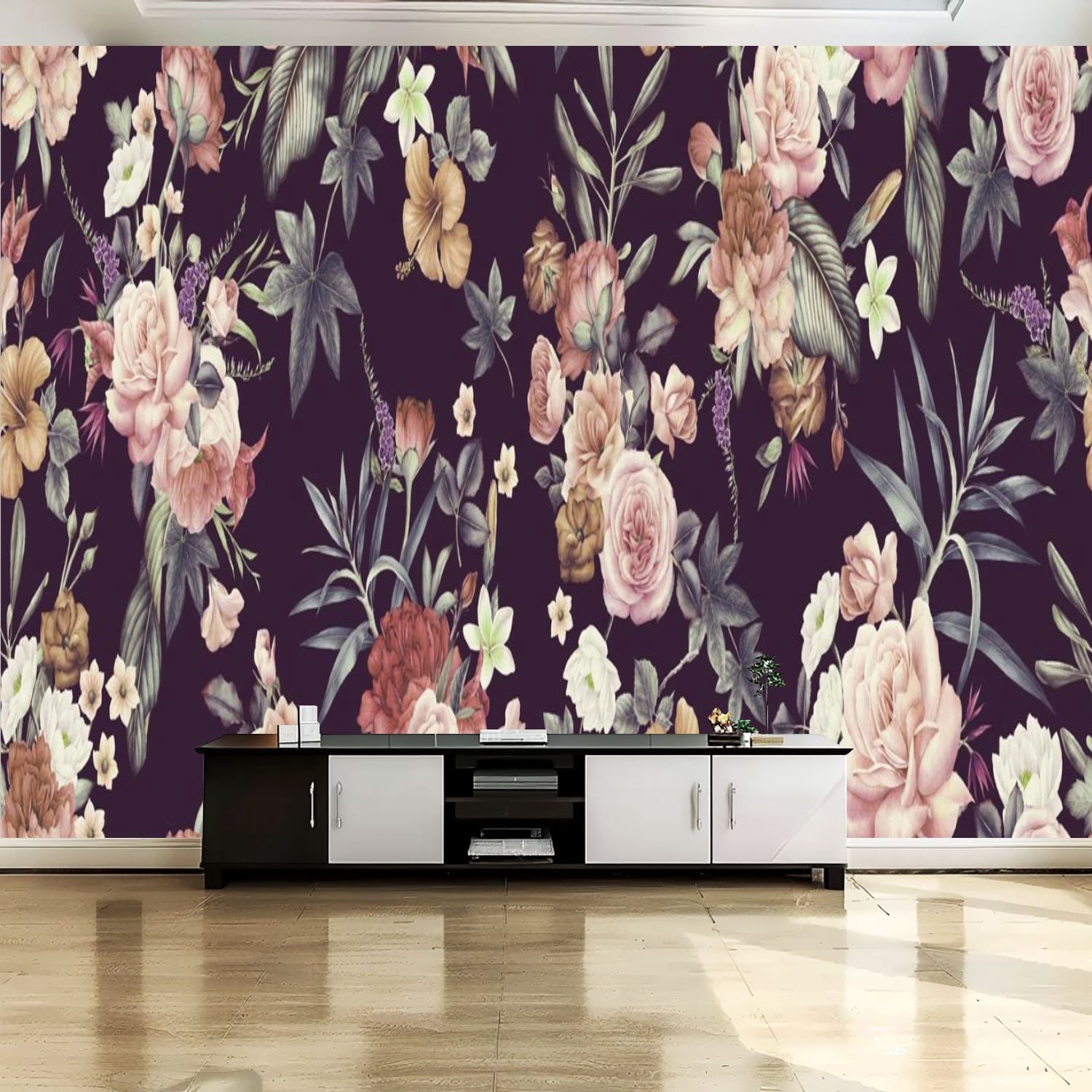 Peel and Stick Canvas Wallpaper Wall Mural Seamless floral pattern ...