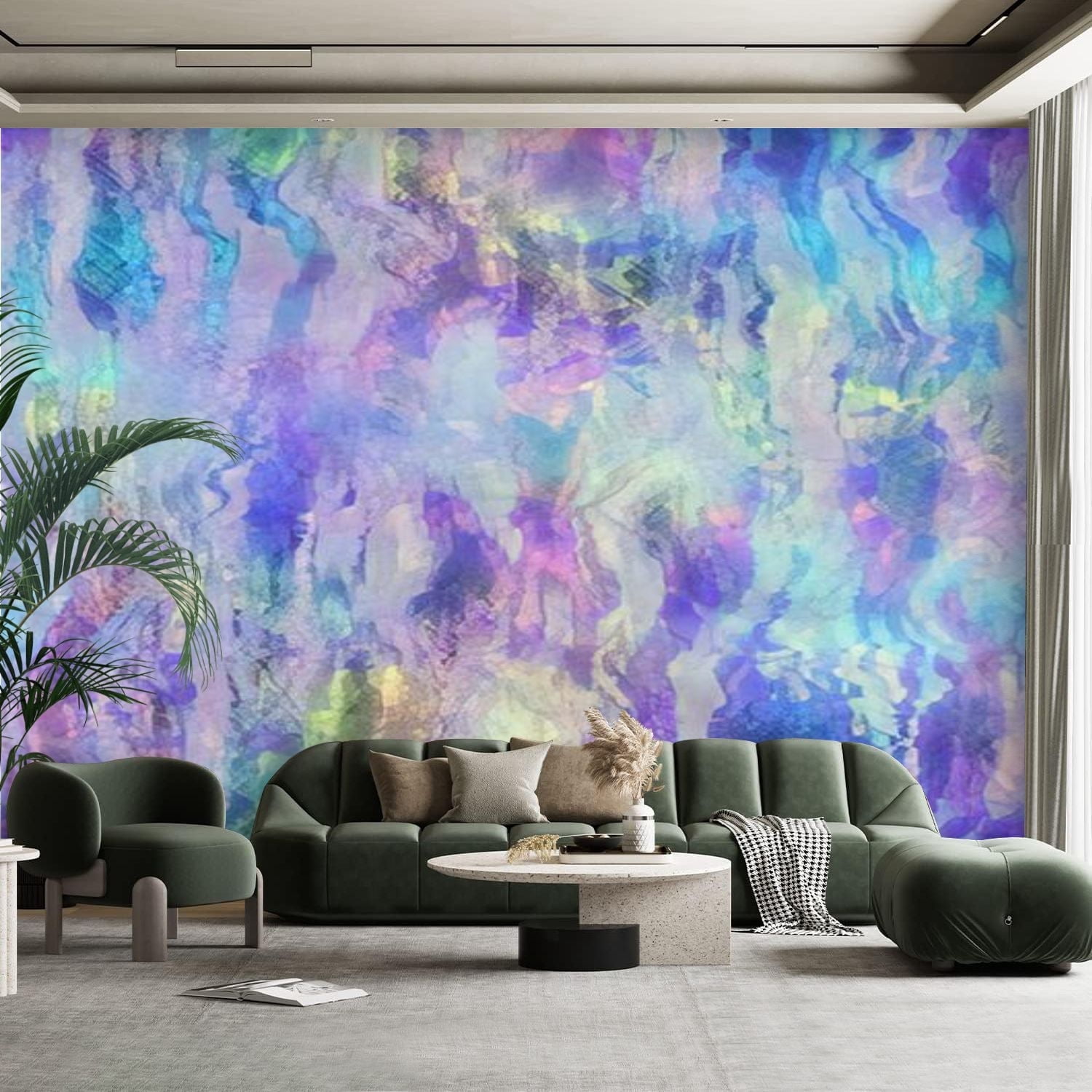 Peel and Stick Canvas Wallpaper Wall Mural Seamless iridescent rainbow ...