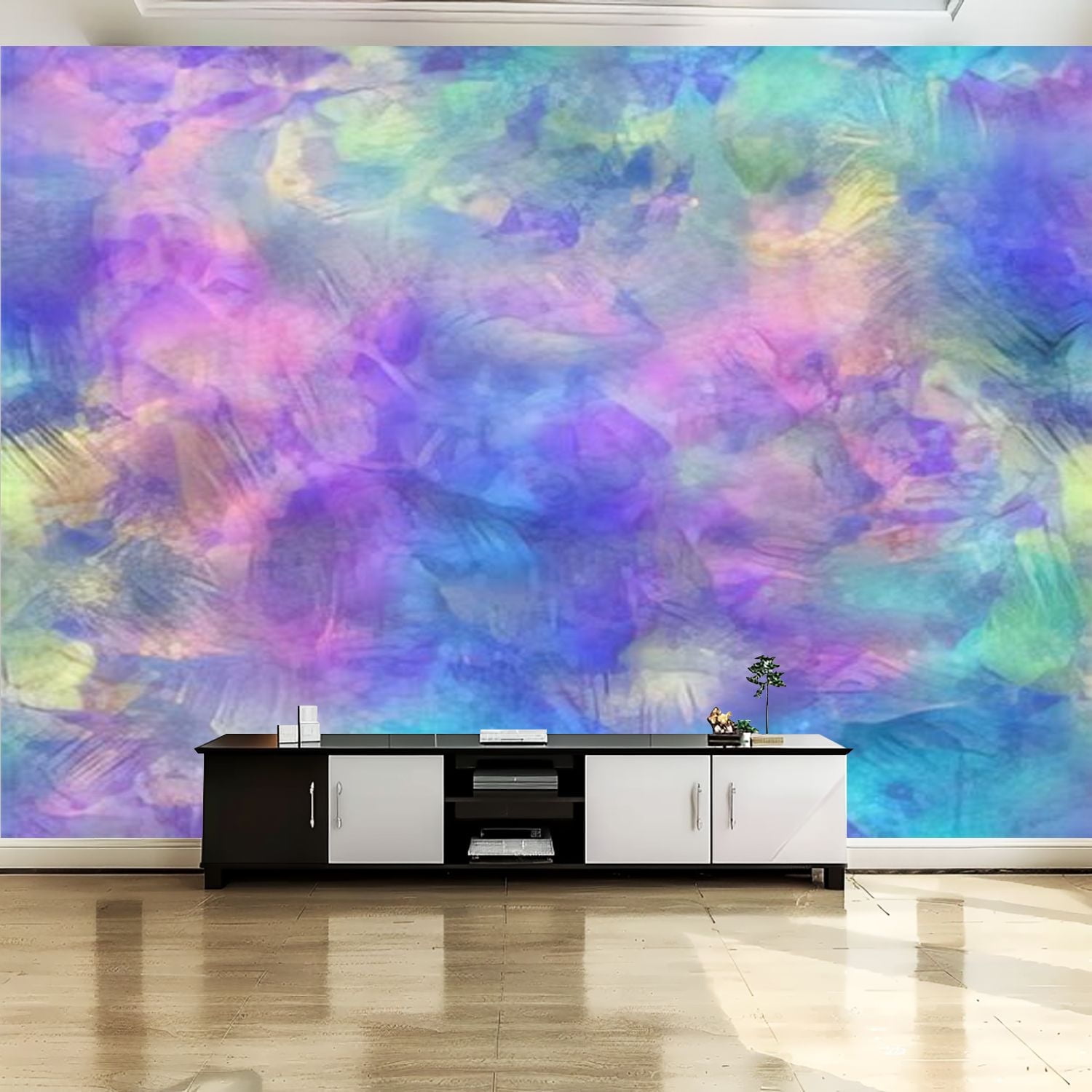 Peel and Stick Canvas Wallpaper Wall Mural Seamless iridescent rainbow ...