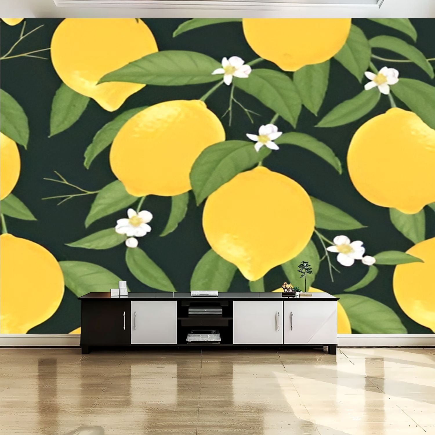 Peel and Stick Canvas Wallpaper Wall Mural Seamless lemon fruit flower ...