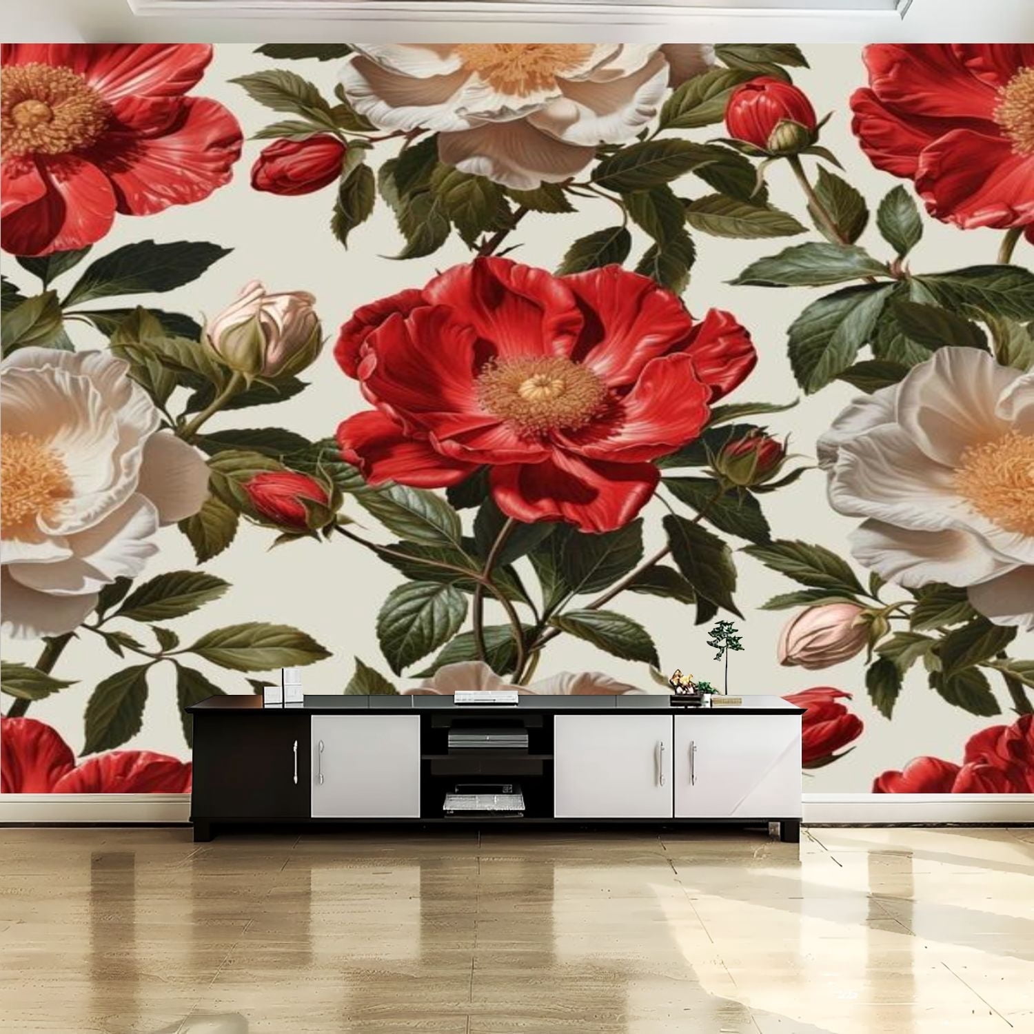 Peel and Stick Canvas Wallpaper Wall Mural Seamless pattern blooming ...