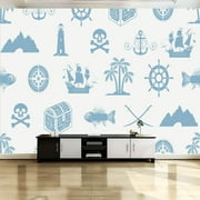 Peel and Stick Canvas Wallpaper Wall Mural Seamless theme pirate nautical travel Wall Art Self Adhesive and Removable 69in x 98in