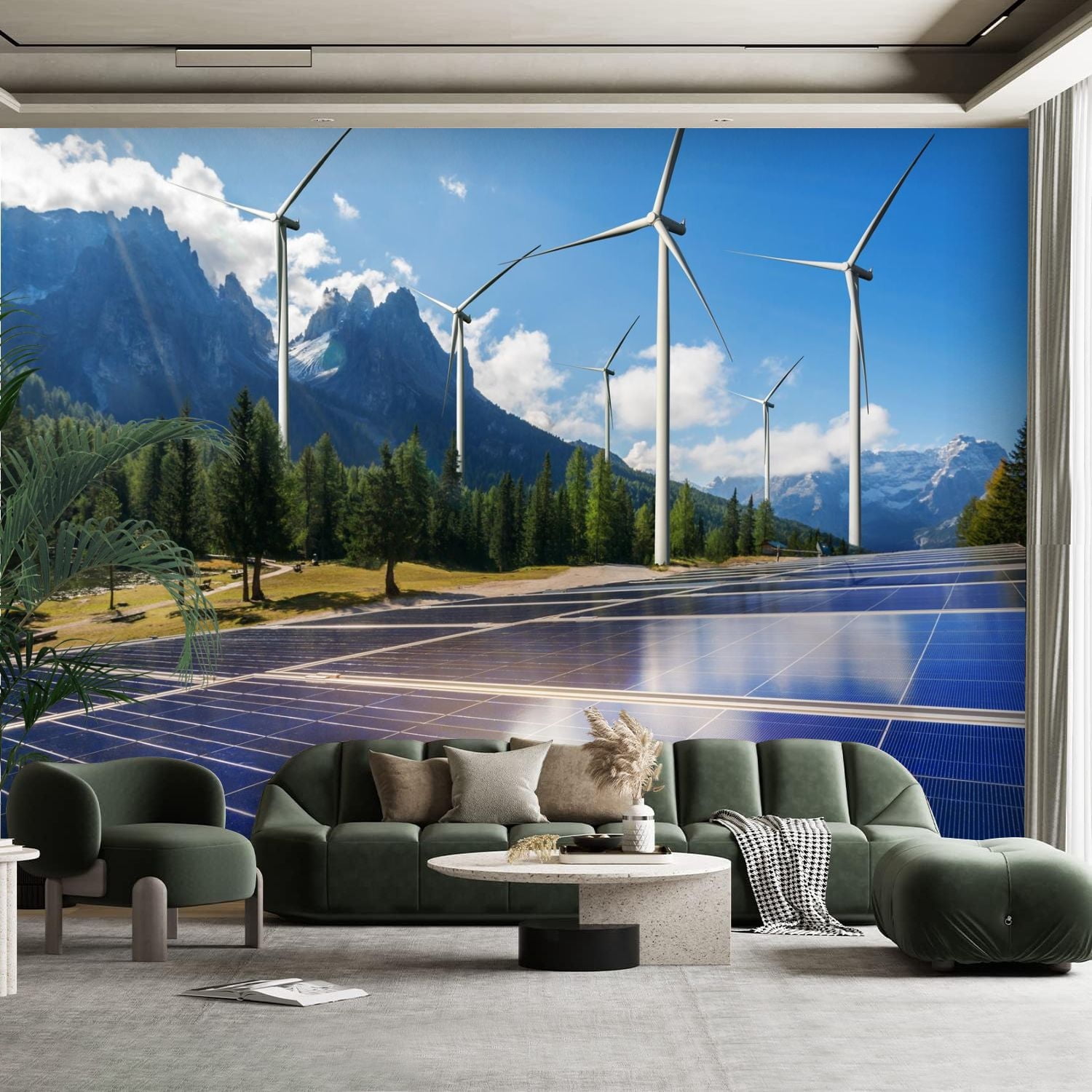 Energy Wall Graphics Peel and Stick Canvas Wallpaper Wall Mural Solar panel wind turbine ...