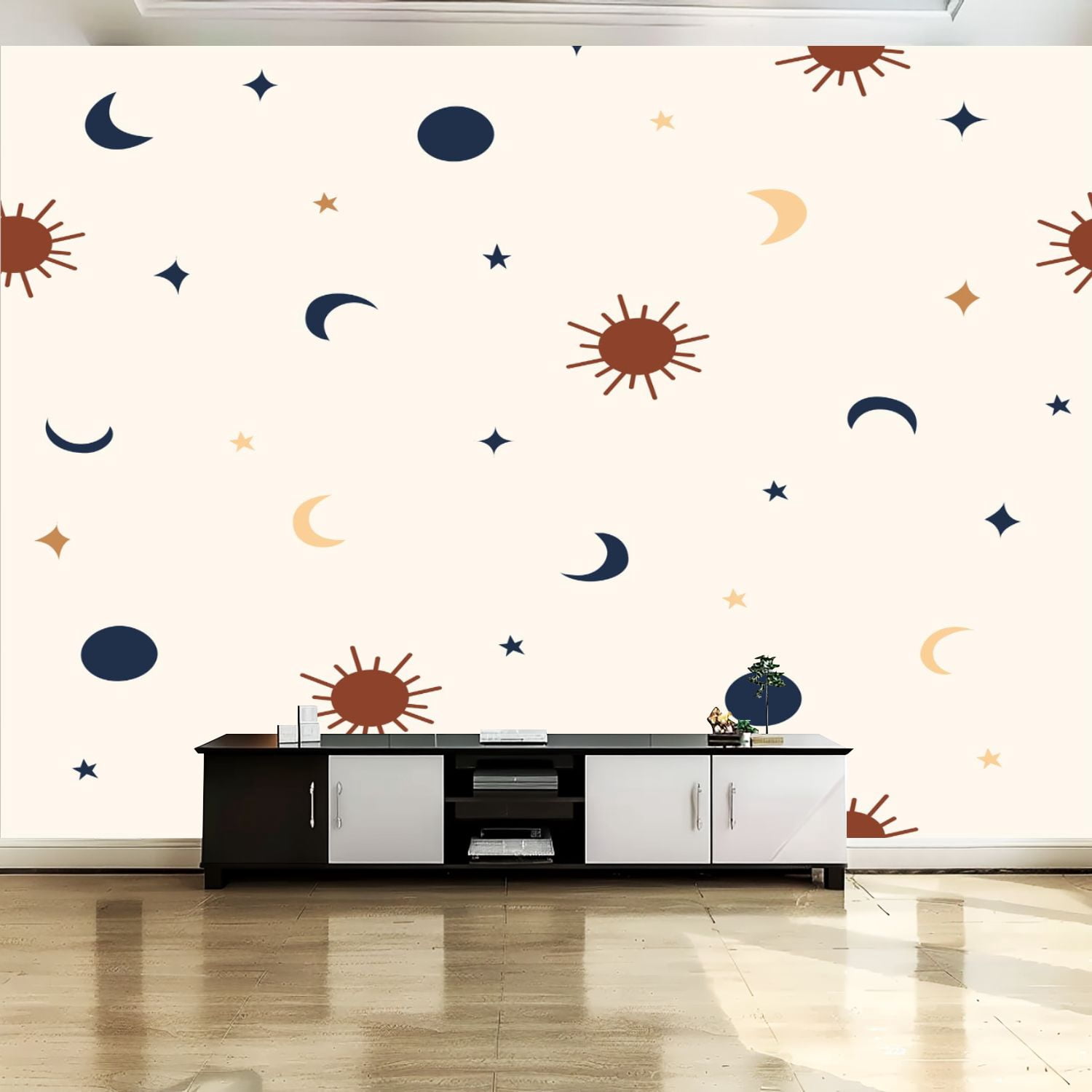 Peel and Stick Canvas Wallpaper Wall Mural Star Moon Sun seamless ...