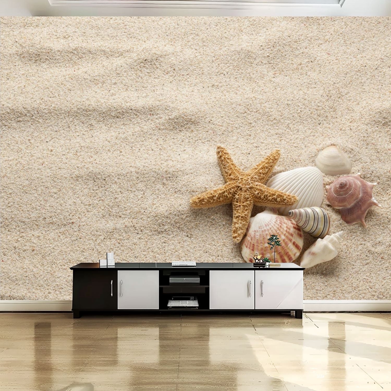 Peel and Stick Canvas Wallpaper Wall Mural Starfish Shells Wall Art ...