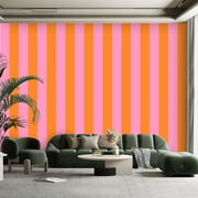 Peel and Stick Canvas Wallpaper Wall Mural Striped pink yellow seamless Wall Art Self Adhesive and Removable 100in x 144in