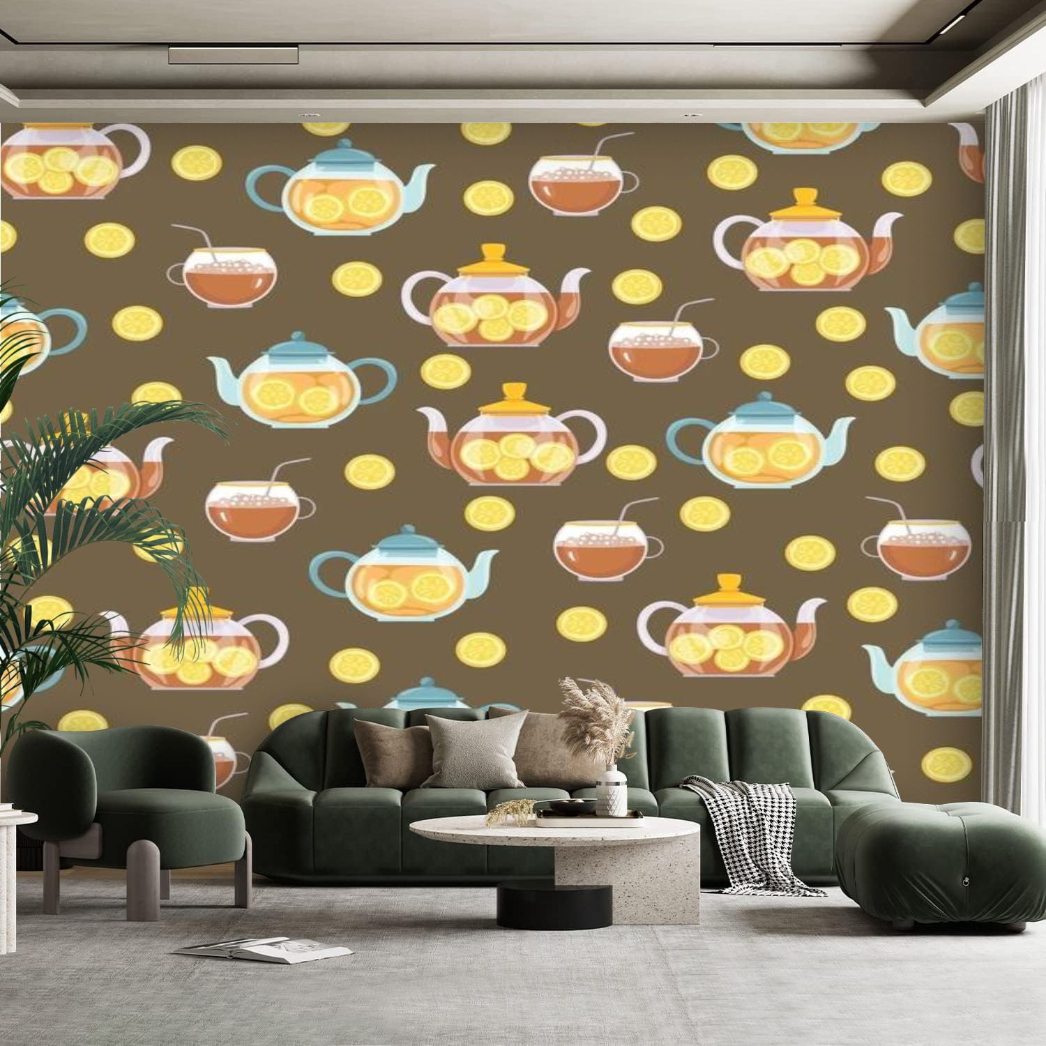 Peel and Stick Canvas Wallpaper Wall Mural Tea lemon seamless Flat ...