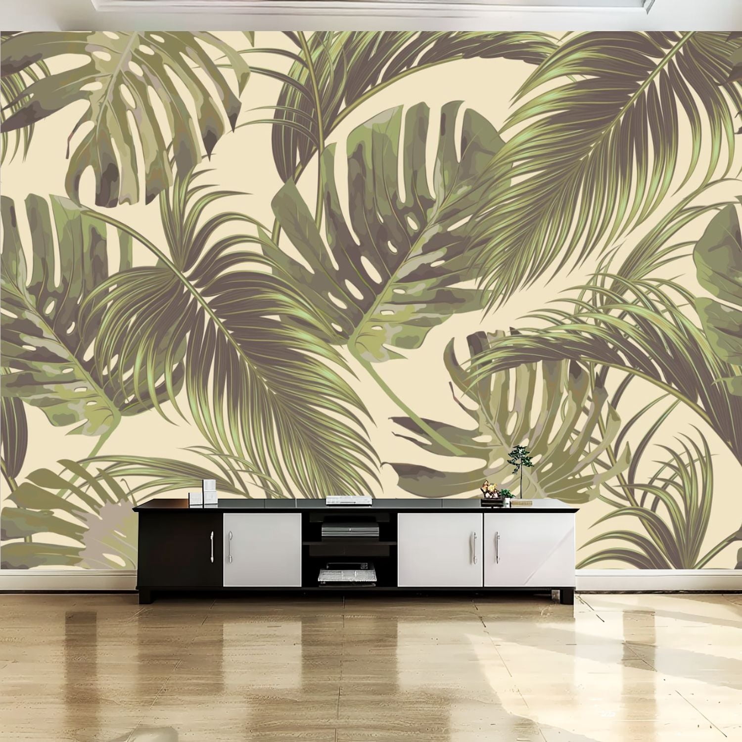 Peel and Stick Canvas Wallpaper Wall Mural Tropical palm leaves jungle ...