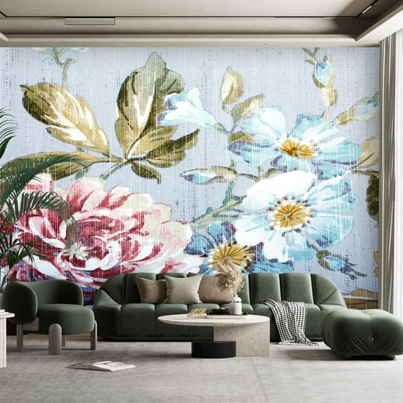 Peel and Stick Canvas Wallpaper Wall Mural Vintage floral Wall Art Self Adhesive and Removable 100in x 144in