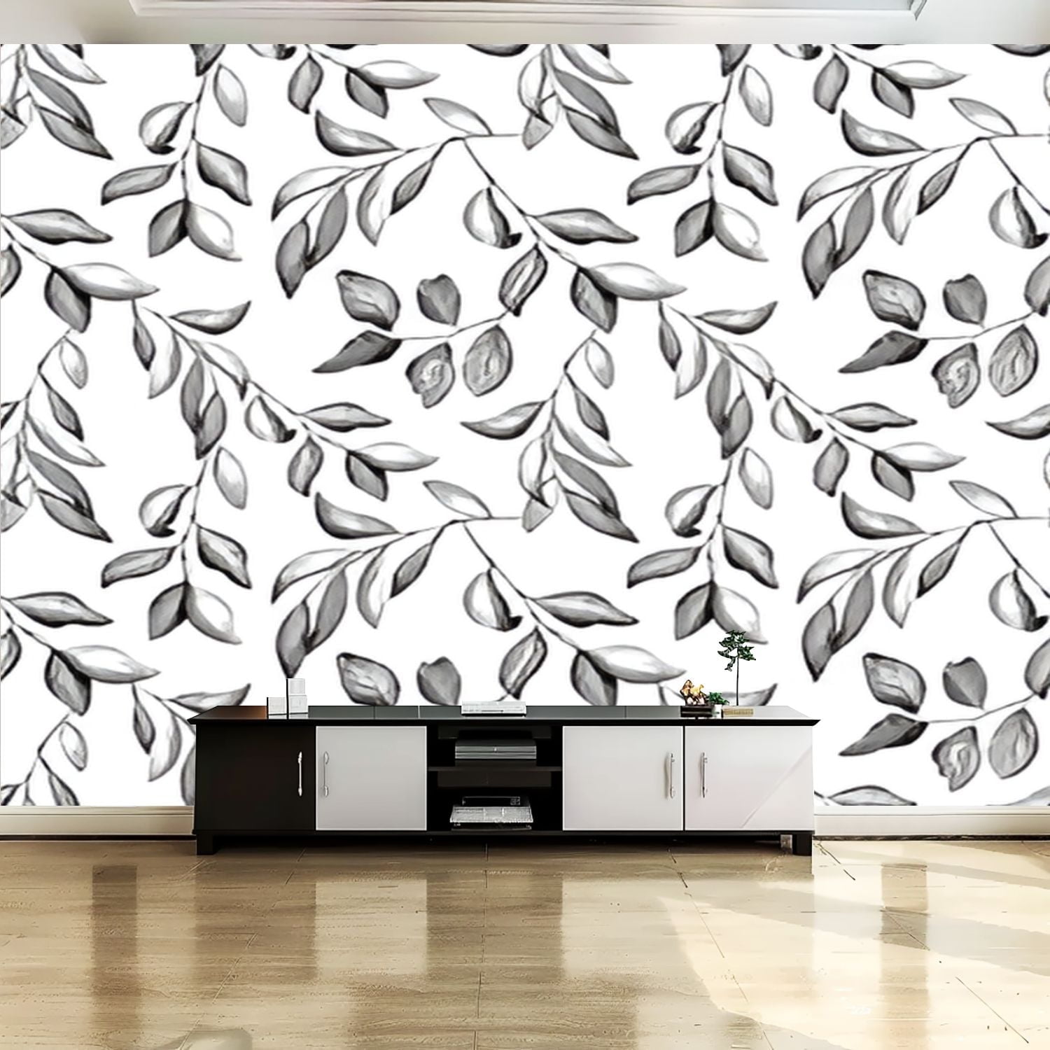 Peel and Stick Canvas Wallpaper Wall Mural Watercolor black white ...