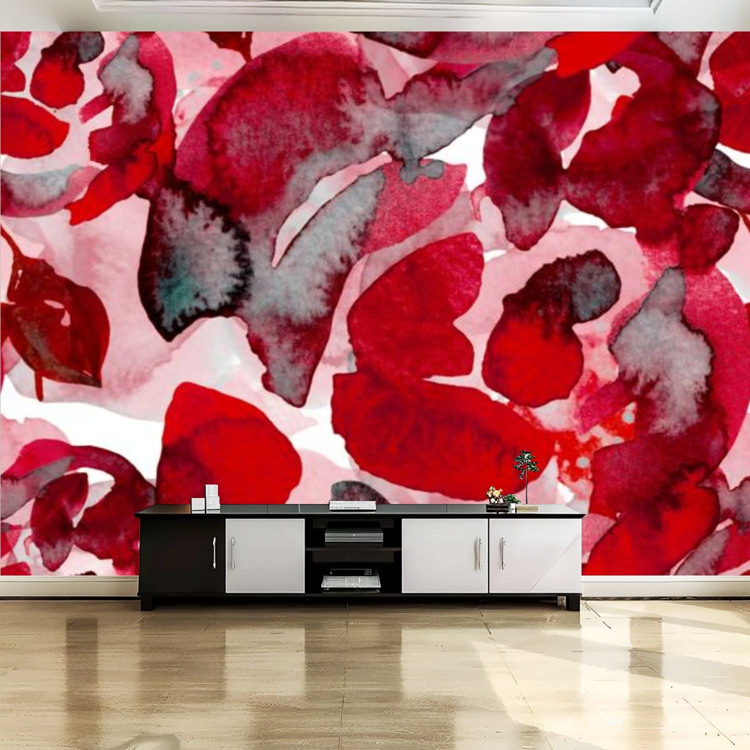Peel and Stick Canvas Wallpaper Wall Mural Watercolor leaves Seamless ...