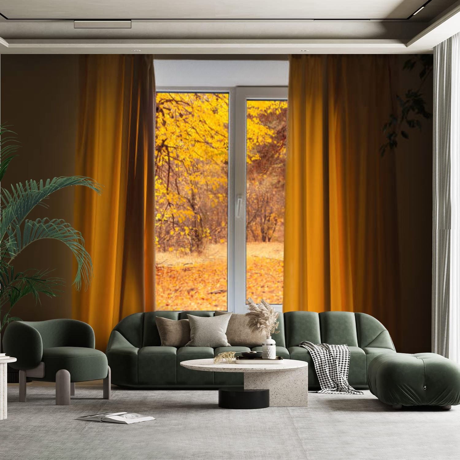 Peel and Stick Canvas Wallpaper Wall Mural Window room view autumn park ...