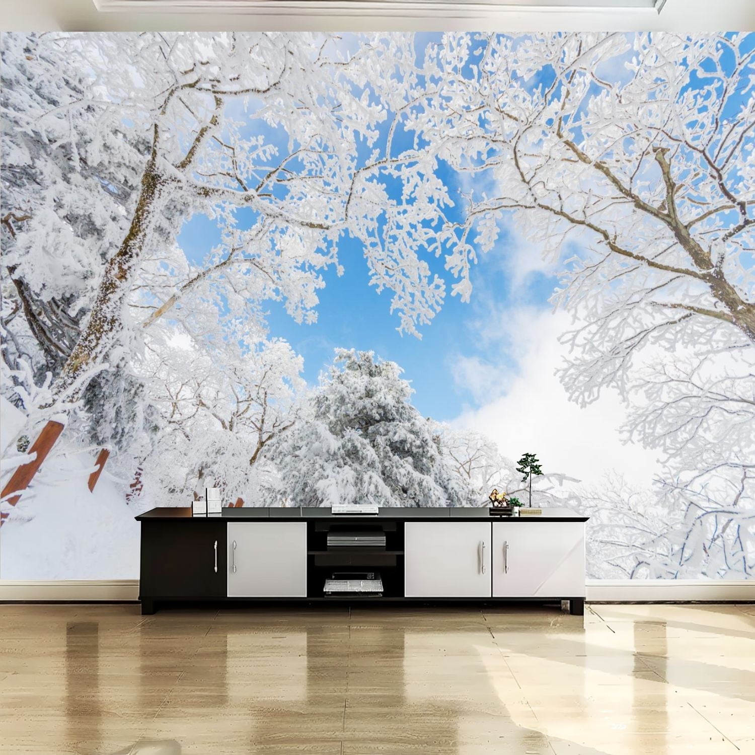 Peel and Stick Canvas Wallpaper Wall Mural Winter landscape white snow ...