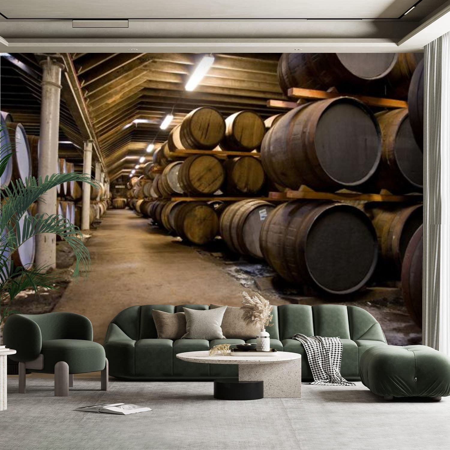 Peel and Stick Canvas Wallpaper Wall Mural Wooden whisky barrels Wall ...