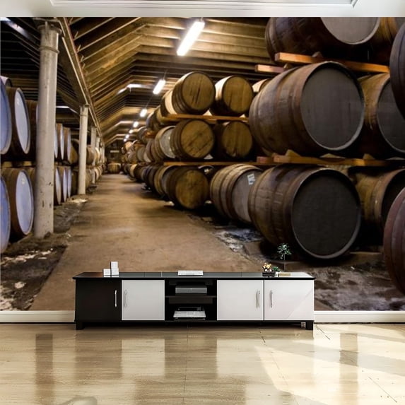 Peel and Stick Canvas Wallpaper Wall Mural Wooden whisky barrels Wall ...