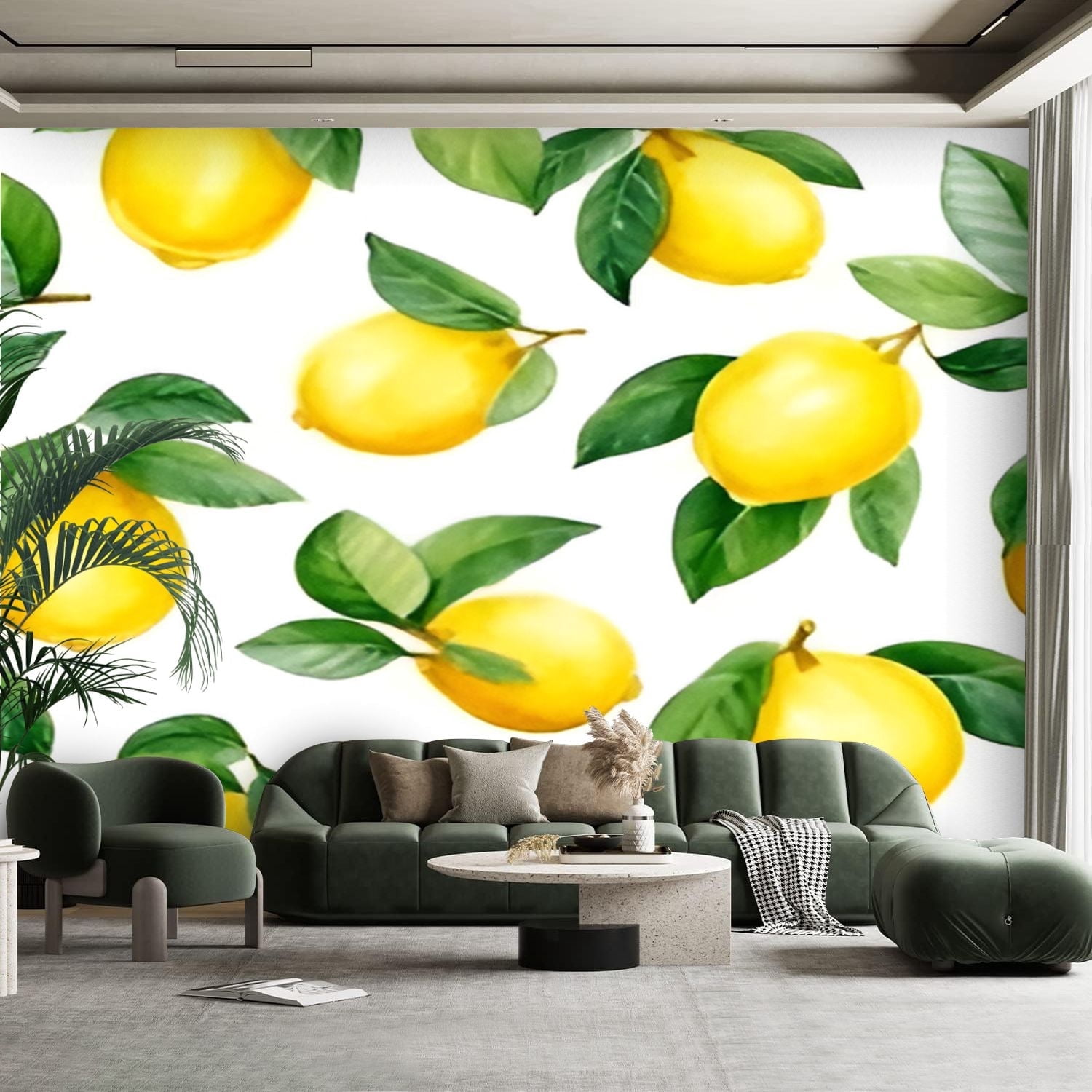Peel and Stick Canvas Wallpaper Wall Mural Yellow lemons seamless ...